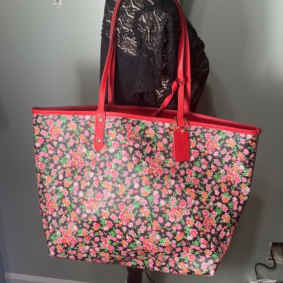 Coach Reversible City Tote Floral Red - Picture 1 of 3
